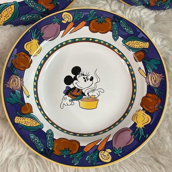 Disney Mickey Stoneware Retired Vegetable Pattern Plate Saucer Bowl Set 3 Pieces - Picture 4 of 5